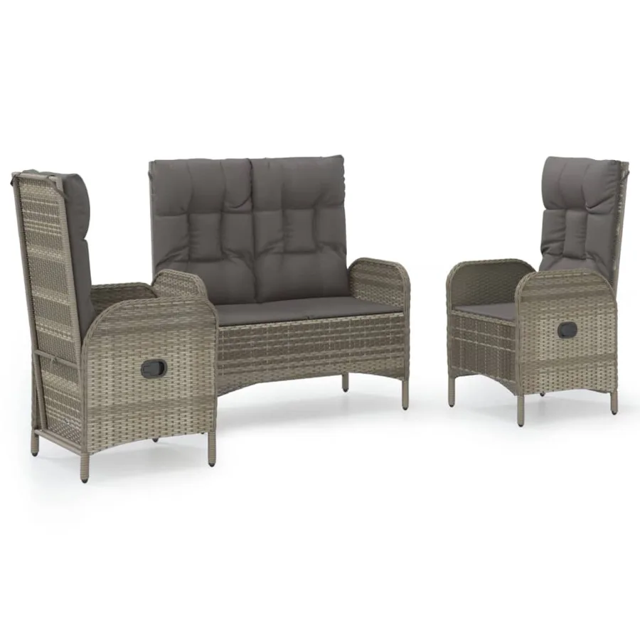 Ensemble à manger de jardin 3 pcs coussins gris résine tressée - 2