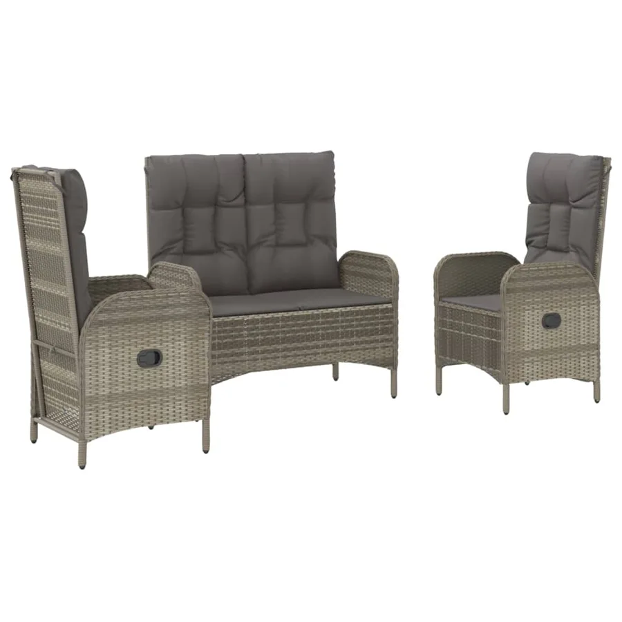 Ensemble à manger de jardin 3 pcs coussins gris résine tressée - 3