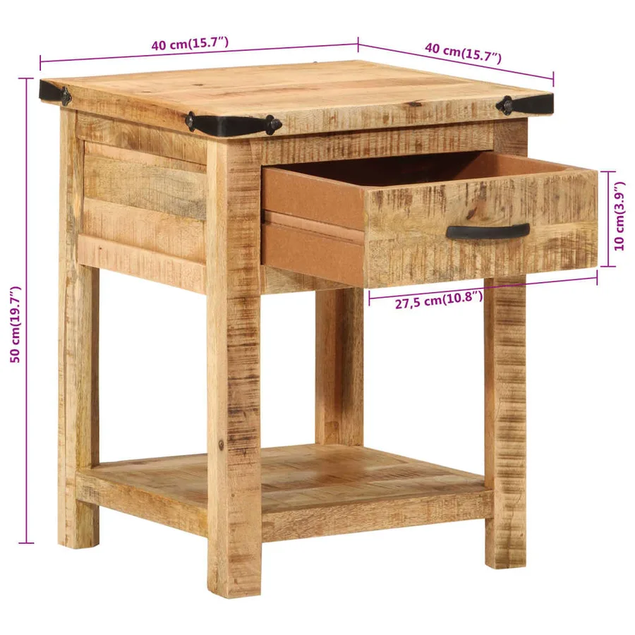 Table de chevet 40x40x50 cm bois de manguier massif - 9