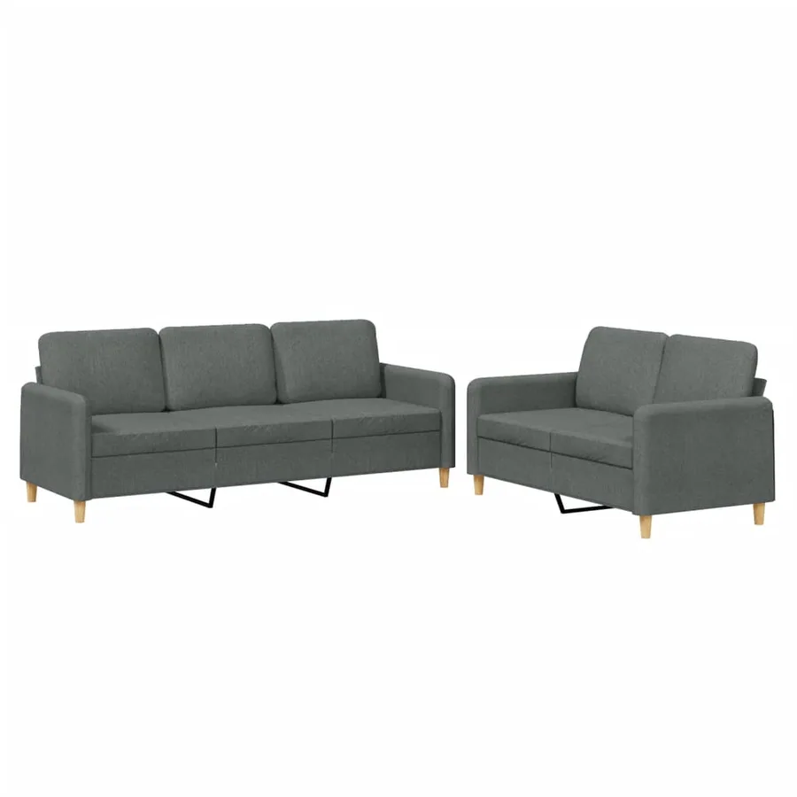 Ensemble de canapés 2 pcs avec coussins Gris foncé Tissu - 2
