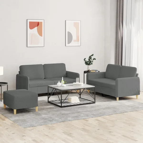 Ensemble de canapés 3 pcs avec coussins Gris foncé Tissu