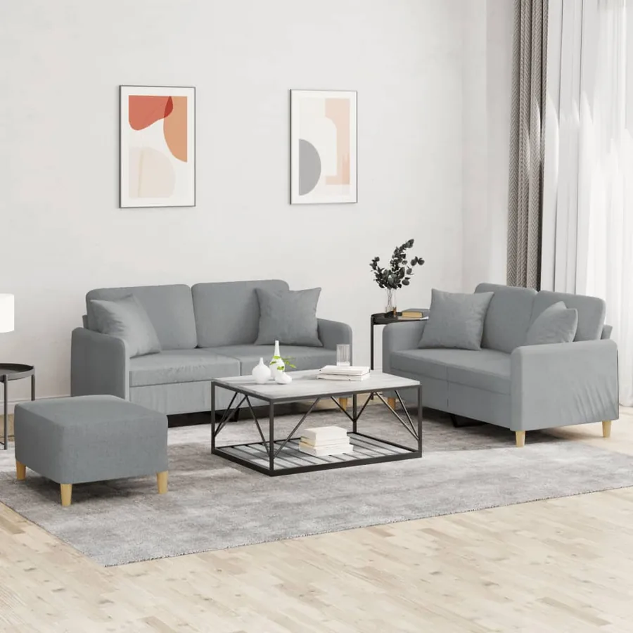 Ensemble de canapés 3 pcs coussins gris clair tissu