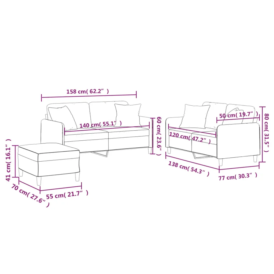 Ensemble de canapés 3 pcs coussins gris clair tissu - 11