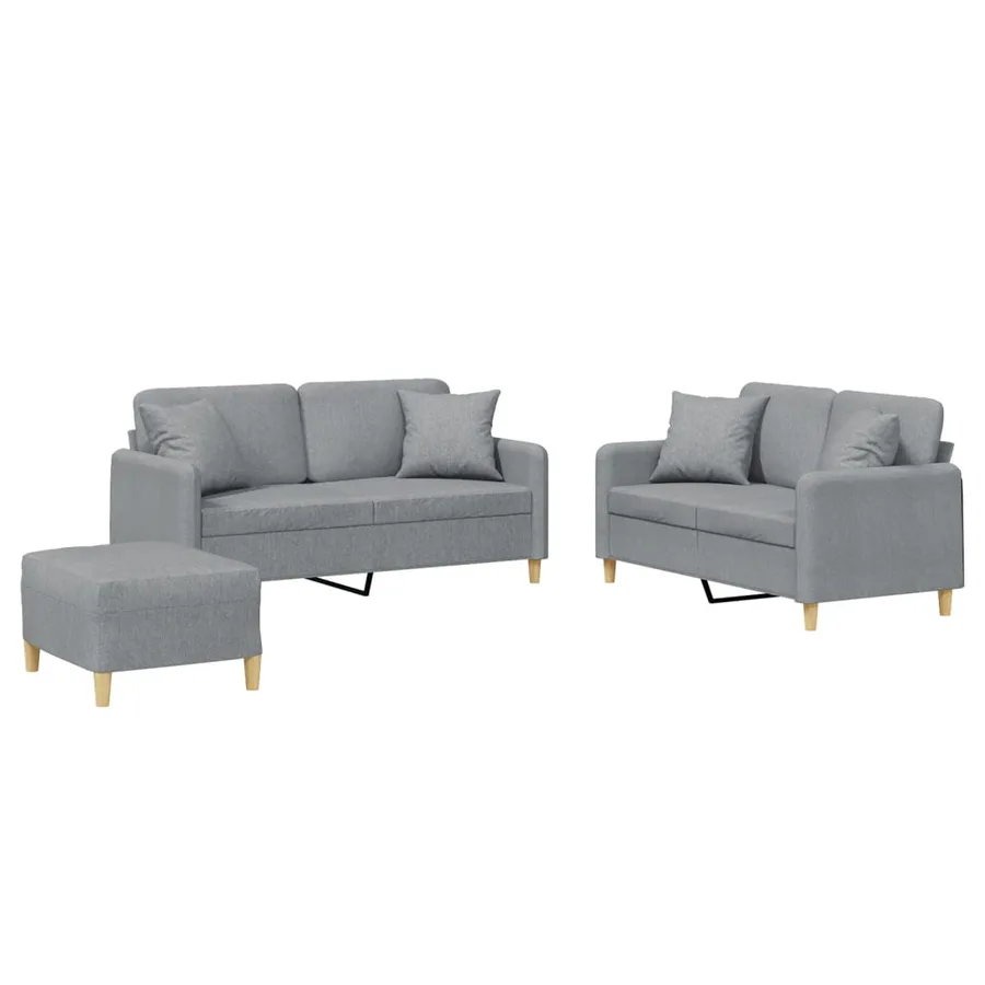 Ensemble de canapés 3 pcs coussins gris clair tissu - 2