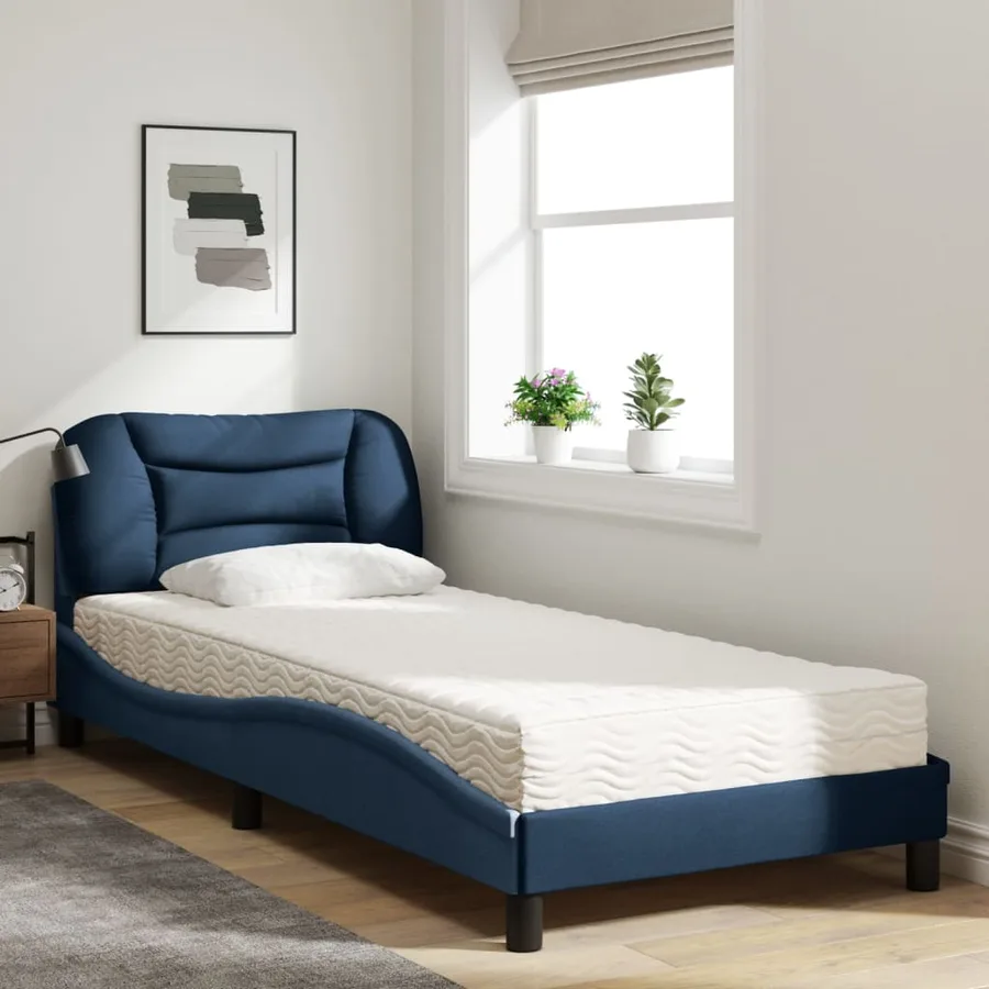 Lit avec matelas Hvar bleu 90x200 cm tissu - 3