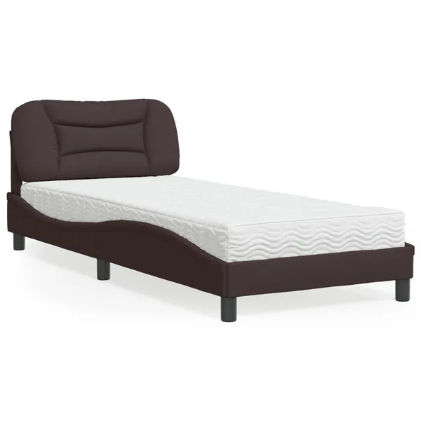 Lit avec matelas Hvar marron foncé 80x200 cm tissu