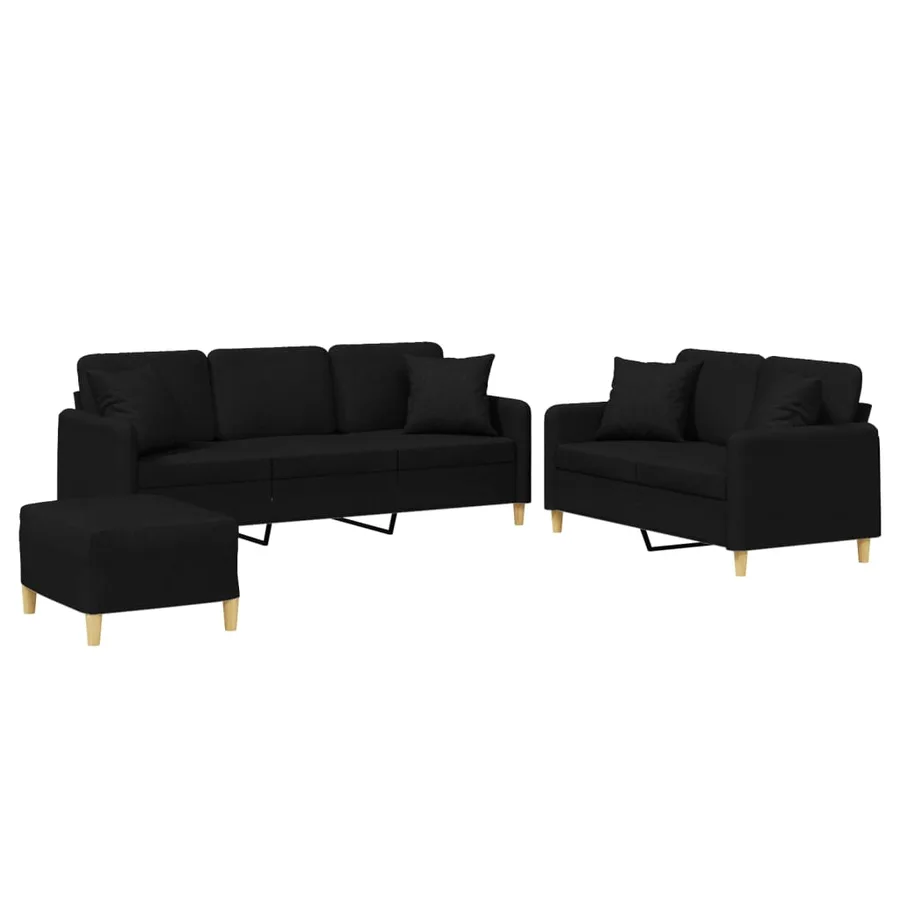 Ensemble de canapés 3 pcs avec coussins noir tissu - 2