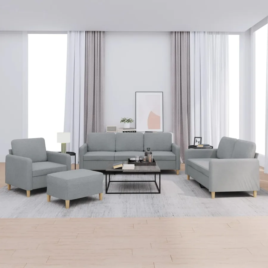 Ensemble de canapés 4 pcs avec coussins Gris clair Tissu