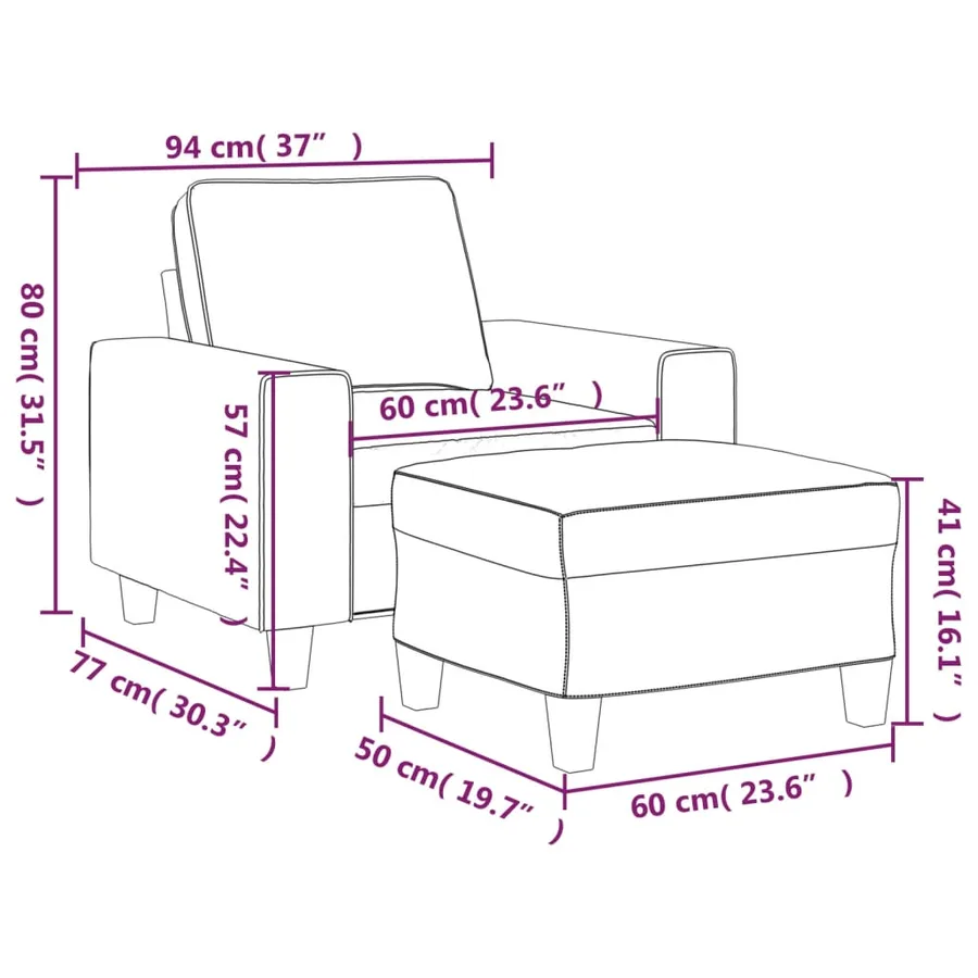 Fauteuil avec repose-pied Crème 60 cm Tissu - 9