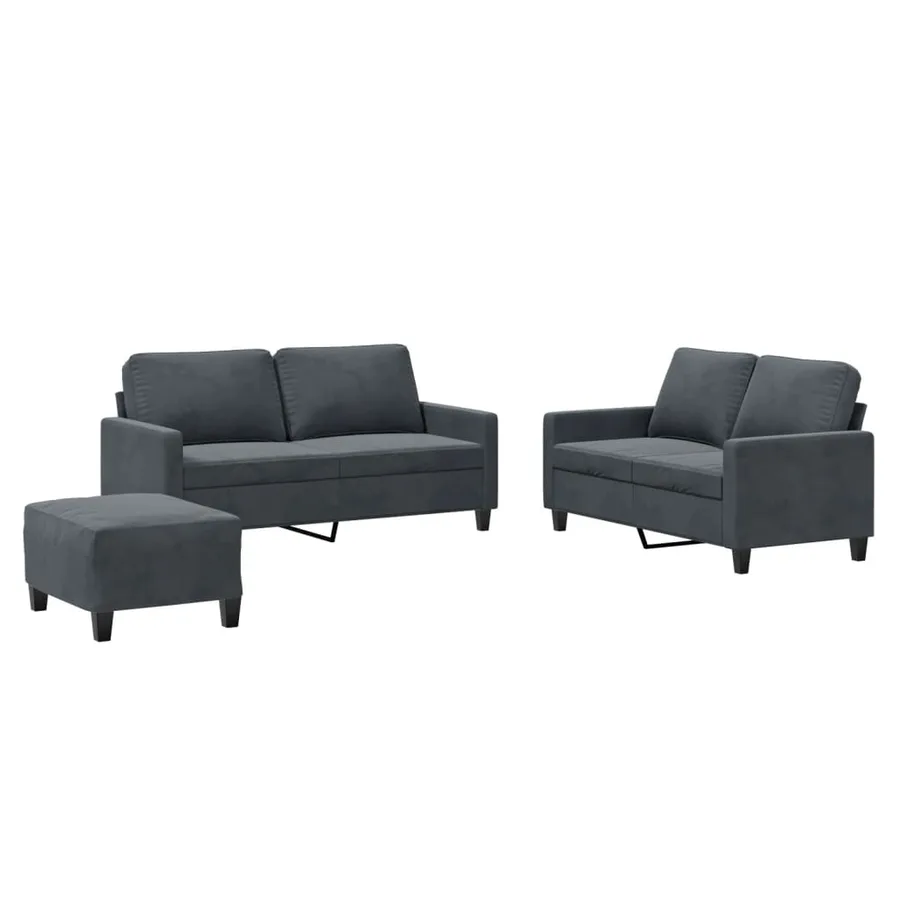 Ensemble de canapés 3 pcs avec coussins Gris foncé Velours - 2