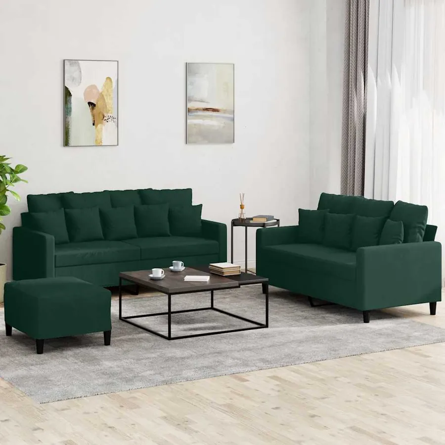 Ensemble de canapés 3 pcs avec coussins Vert foncé Velours