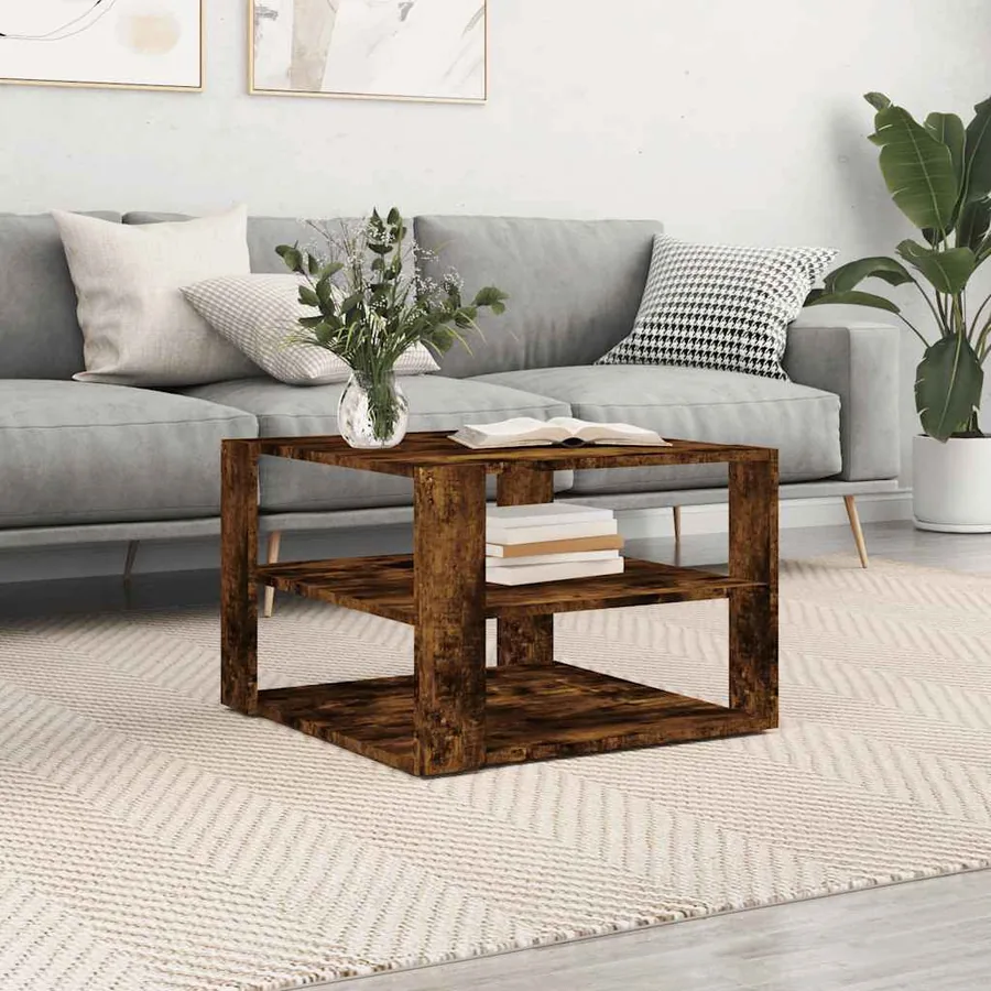 Table basse chêne fumé 58x58x40 cm bois d'ingénierie