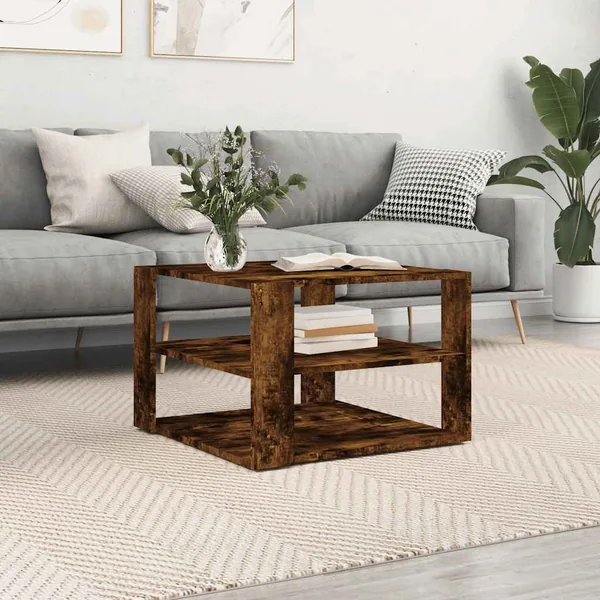 Table basse chêne fumé 58x58x40 cm bois d'ingénierie