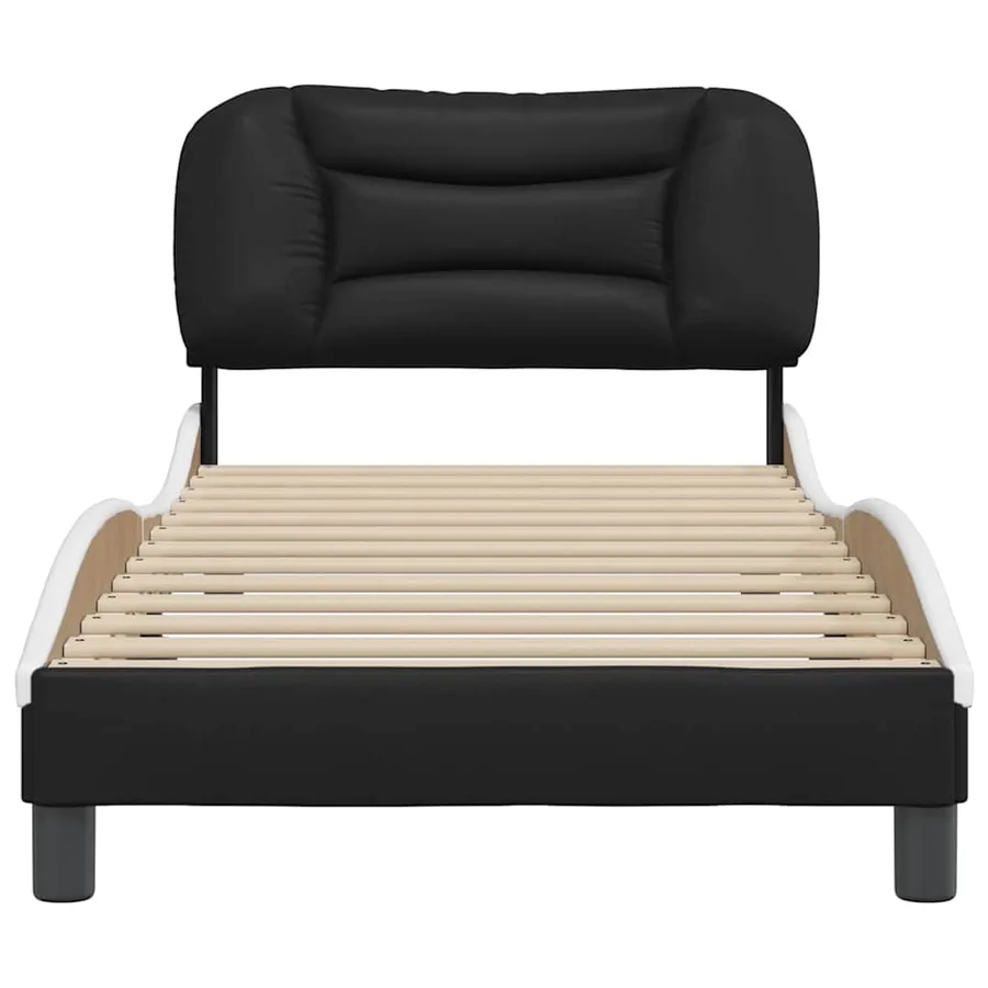 Cadre de lit sans matelas Hvar noir et blanc 90x200 cm similicuir - 4