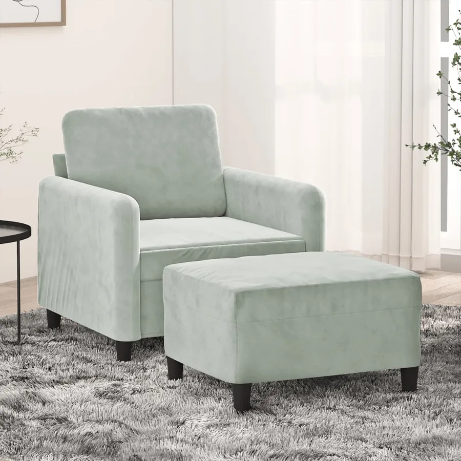 Fauteuil avec repose-pied Gris clair 60 cm Velours