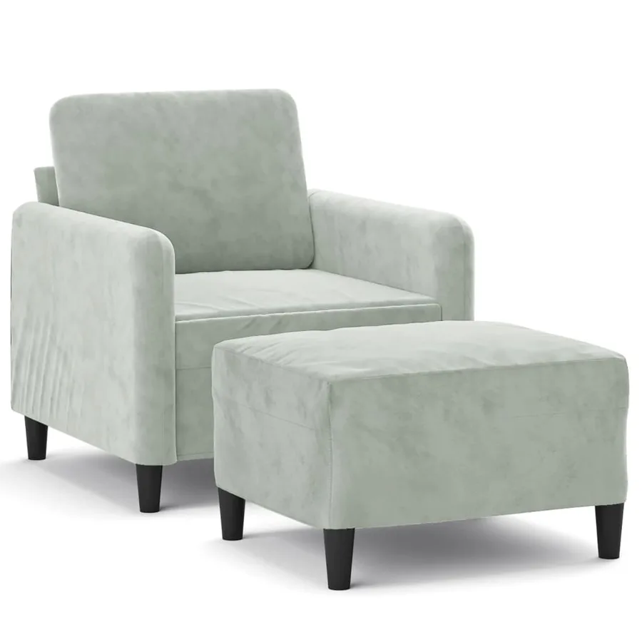 Fauteuil avec repose-pied Gris clair 60 cm Velours - 2