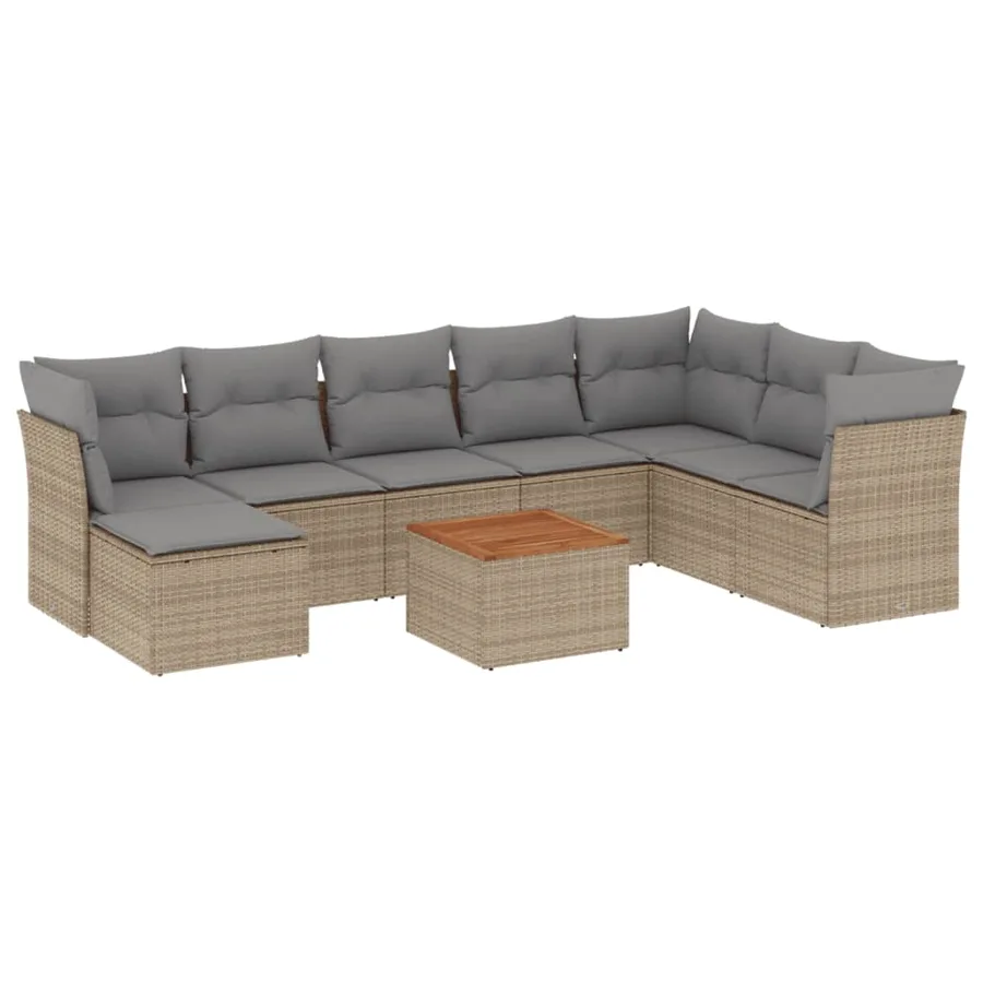 Salon de jardin avec coussins 9pcs mélange beige résine tressée - 2