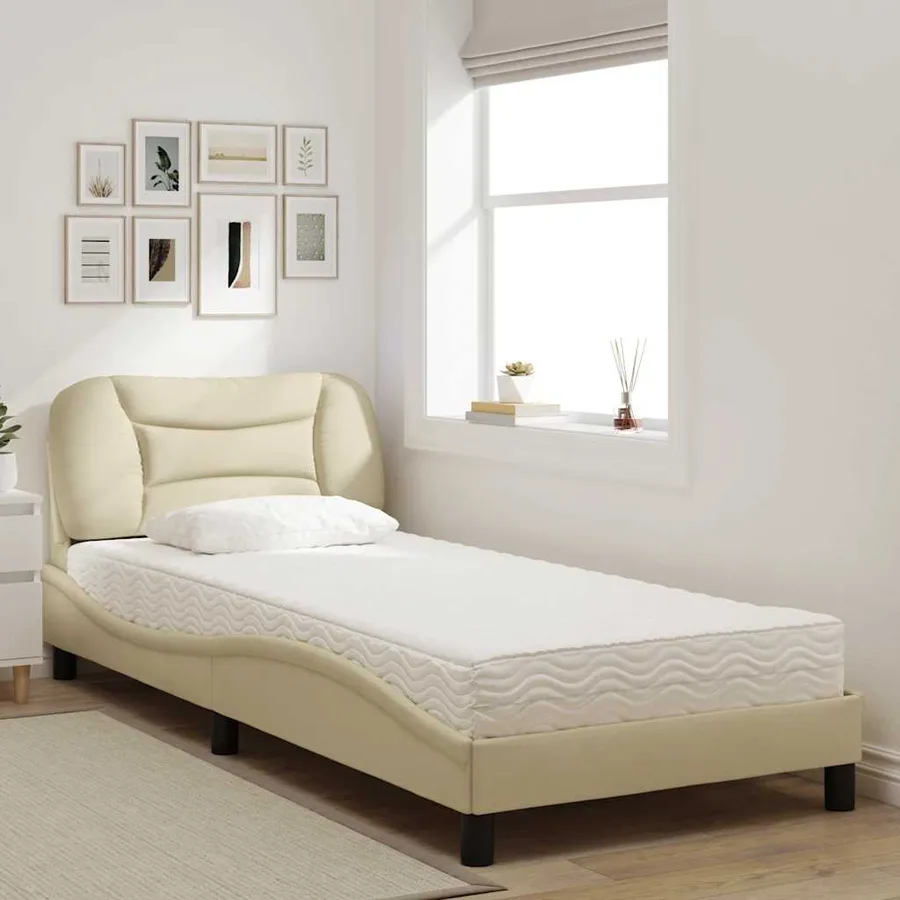 Lit avec matelas Hvar crème 80x200 cm tissu - 3
