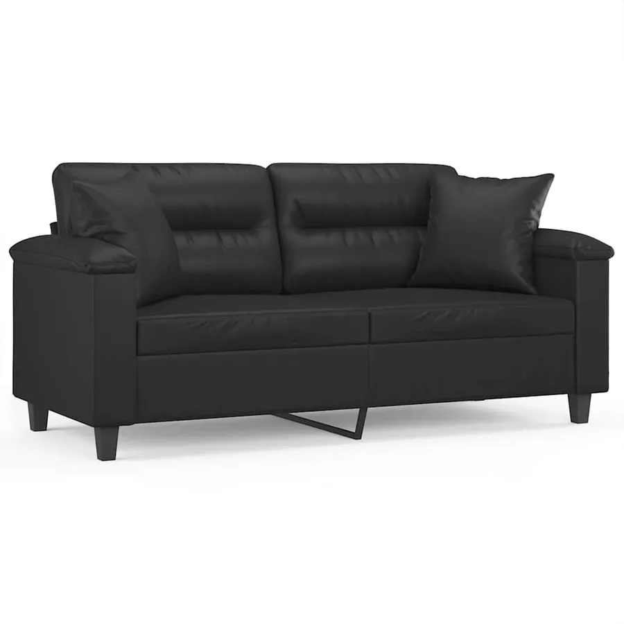 Canapé 2 places avec oreillers décoratifs noir 140cm similicuir - 2