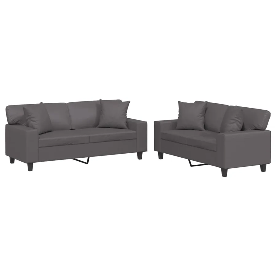 Ensemble de canapés 2 pcs avec coussins gris similicuir - 2