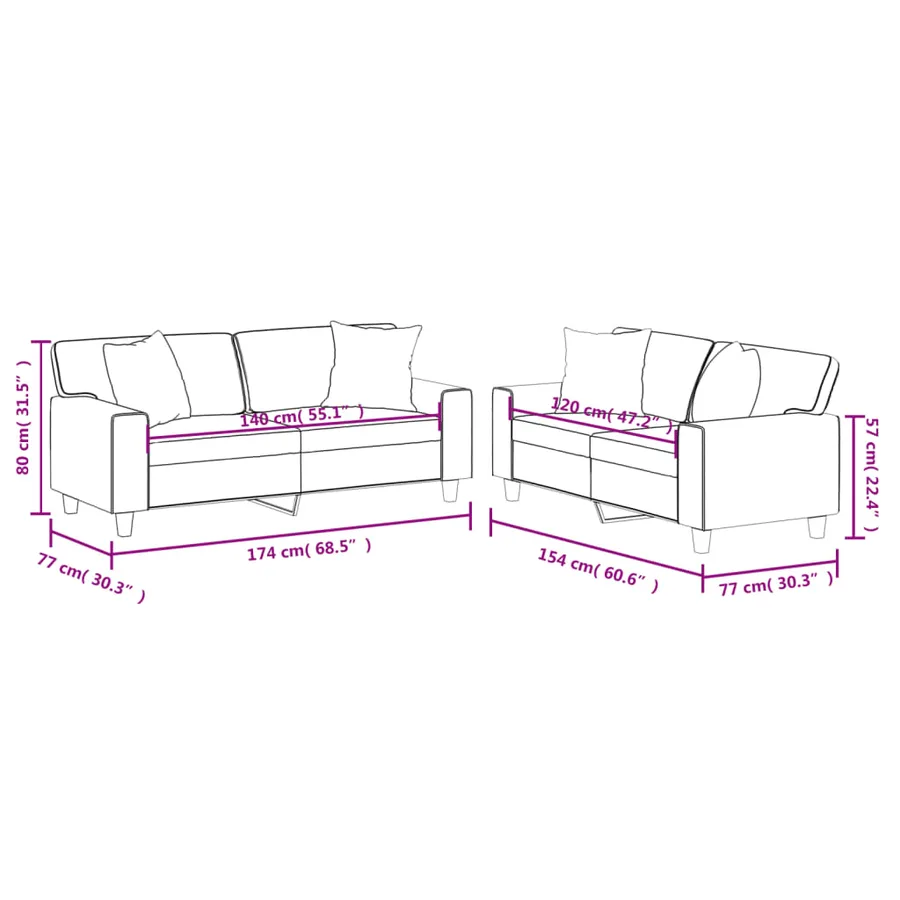 Ensemble de canapés 2 pcs avec coussins noir similicuir - 8
