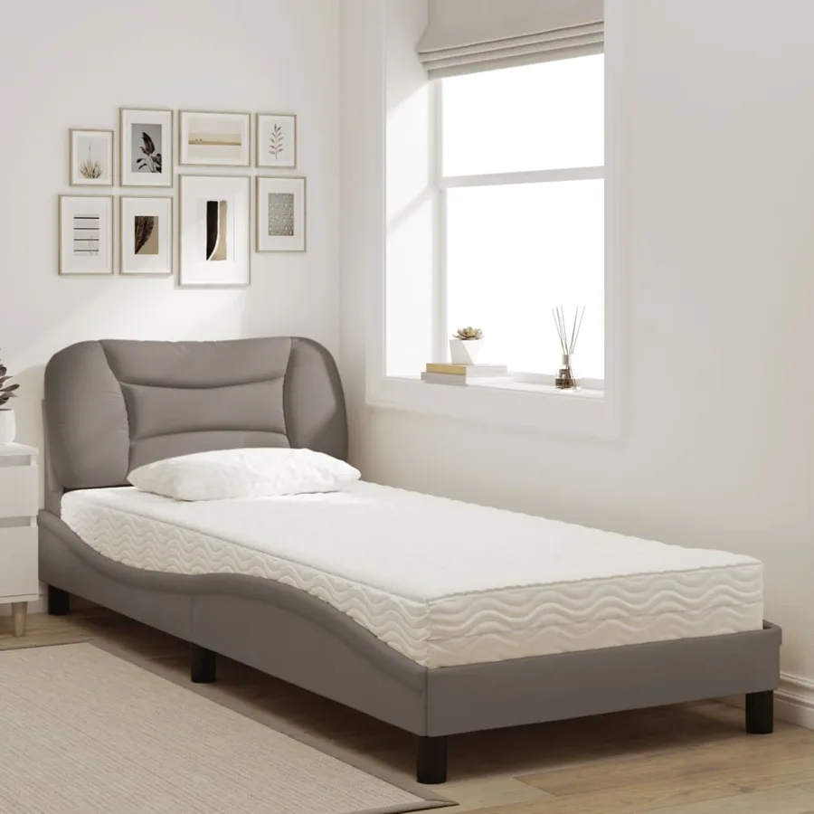 Lit avec matelas Hvar taupe 90x200 cm tissu - 3