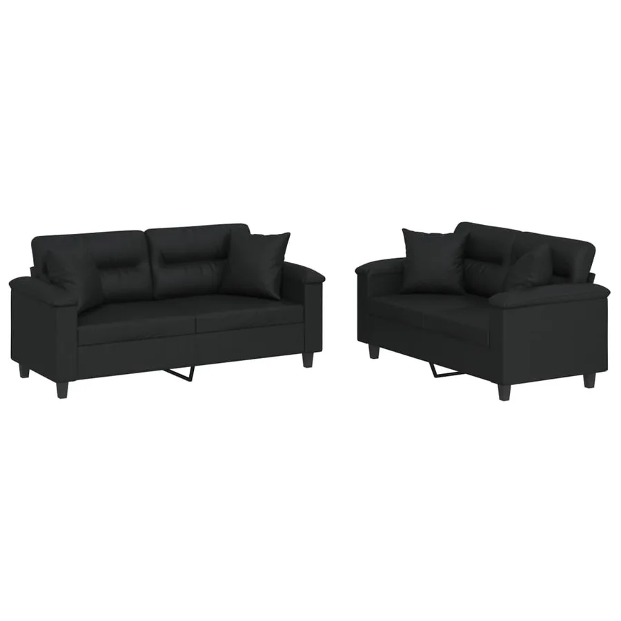 Ensemble de canapés 2 pcs avec coussins noir similicuir - 2