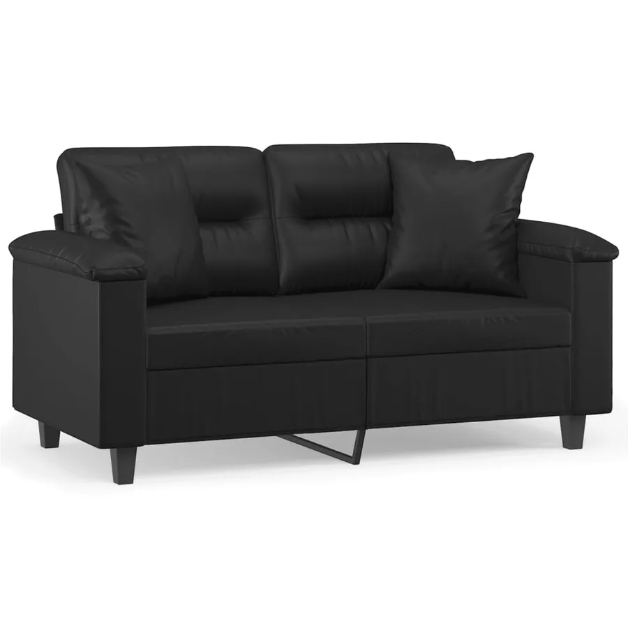 Canapé 2 places avec oreillers décoratifs noir 120cm similicuir - 2