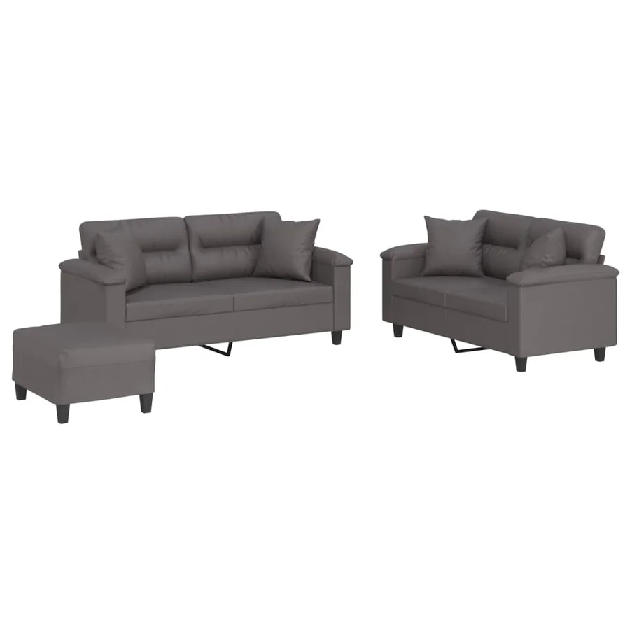 Ensemble de canapés 3 pcs avec coussins gris similicuir - 2