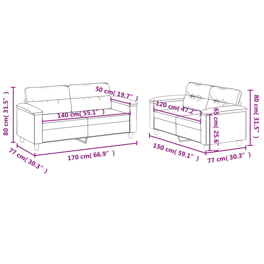 Ensemble de canapés 2 pcs avec coussins Gris Similicuir - 7