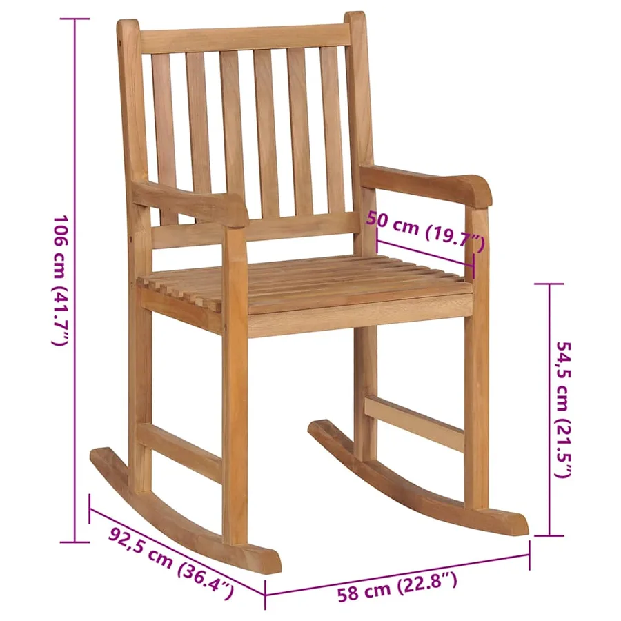 Chaise à bascule avec coussin noir Bois de teck solide - 9