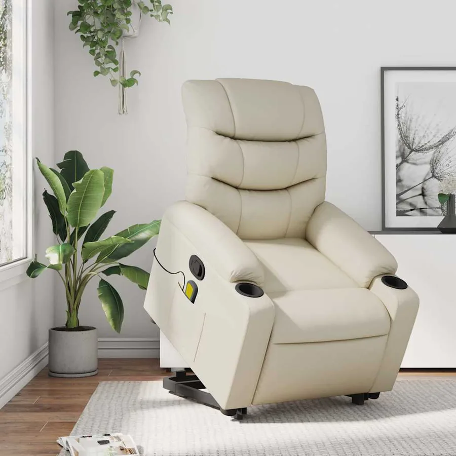 Fauteuil inclinable de massage Crème Similicuir - 15