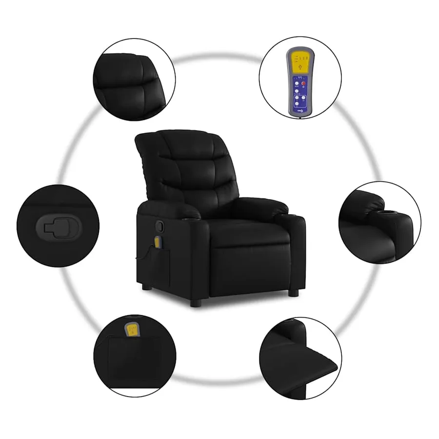 Fauteuil de massage inclinable noir similicuir - 6