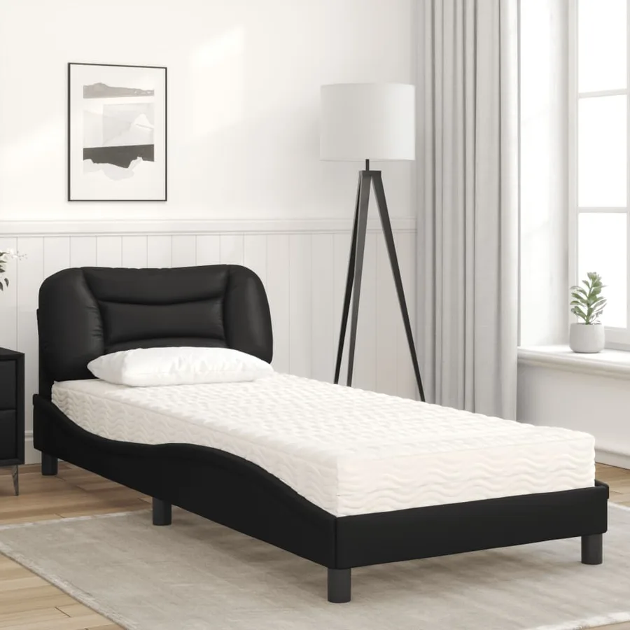 Lit avec matelas Hvar noir 80x200 cm similicuir - 3