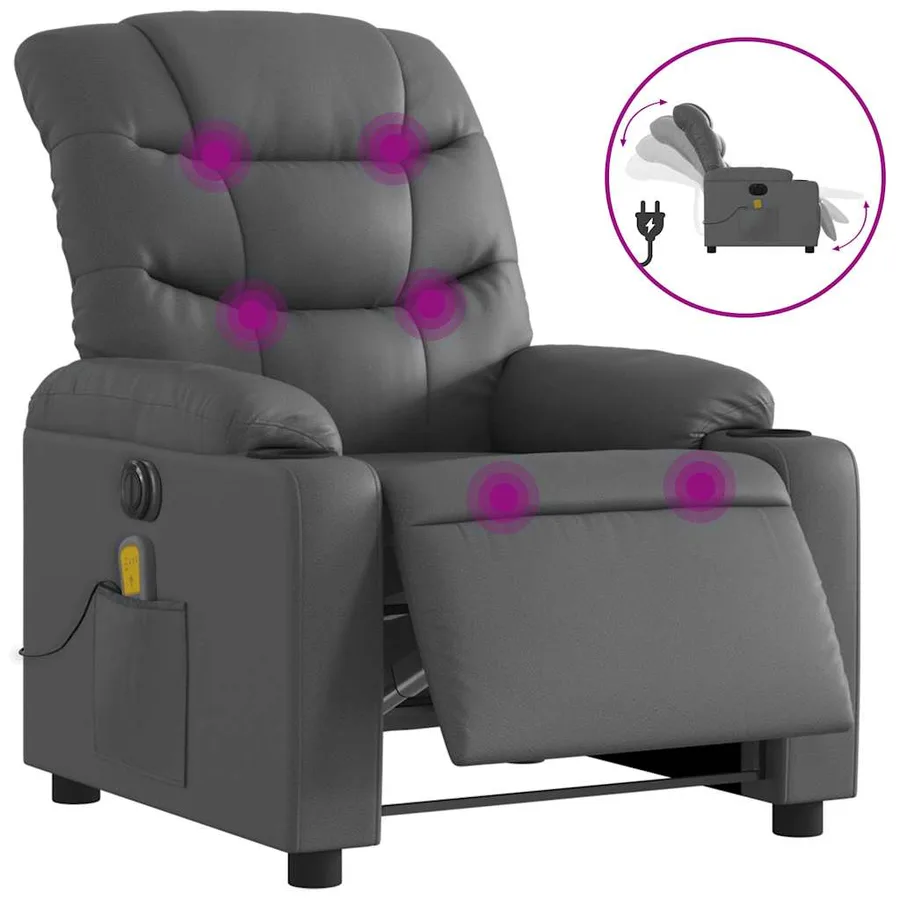 Fauteuil de massage inclinable électrique gris similicuir - 2