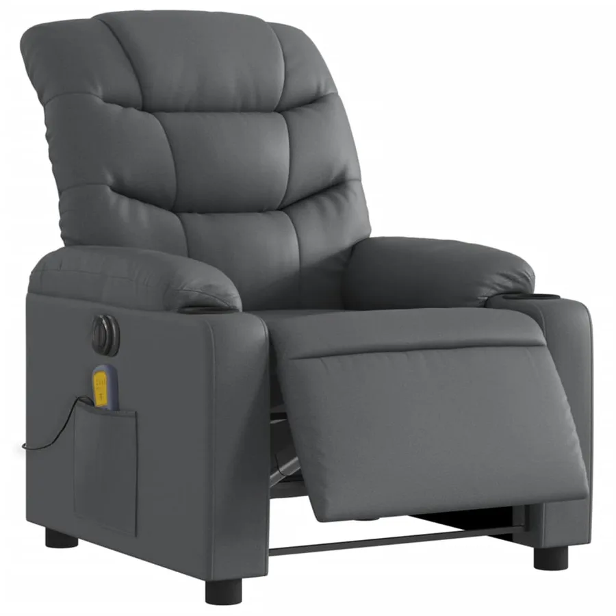 Fauteuil de massage inclinable électrique gris similicuir - 3