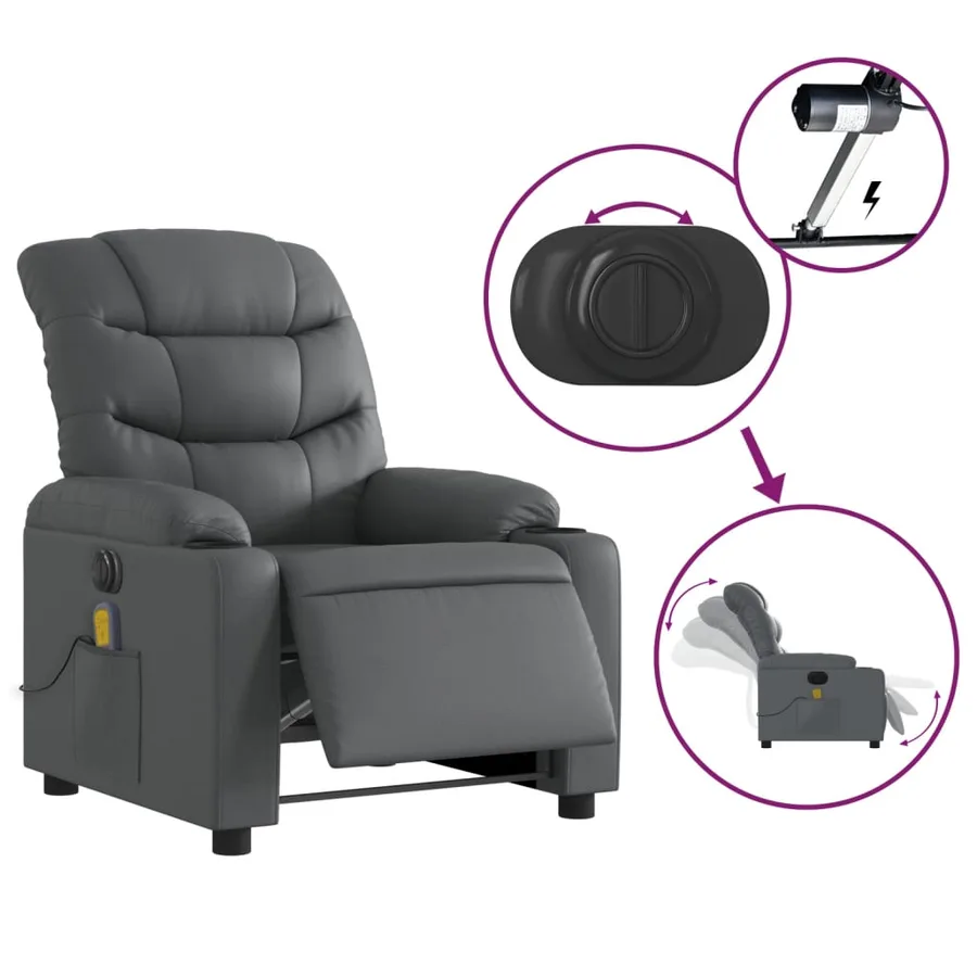 Fauteuil de massage inclinable électrique gris similicuir - 6