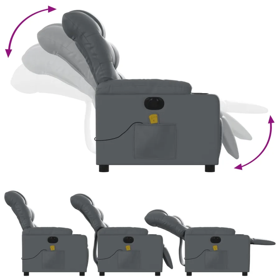 Fauteuil de massage inclinable électrique gris similicuir - 7