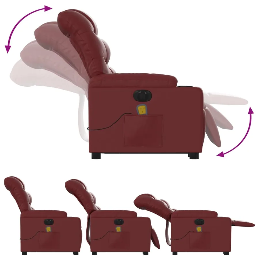 Fauteuil inclinable de massage électrique rouge bordeaux - 7