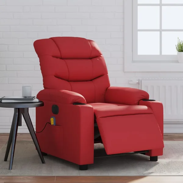 Fauteuil de massage inclinable électrique rouge similicuir
