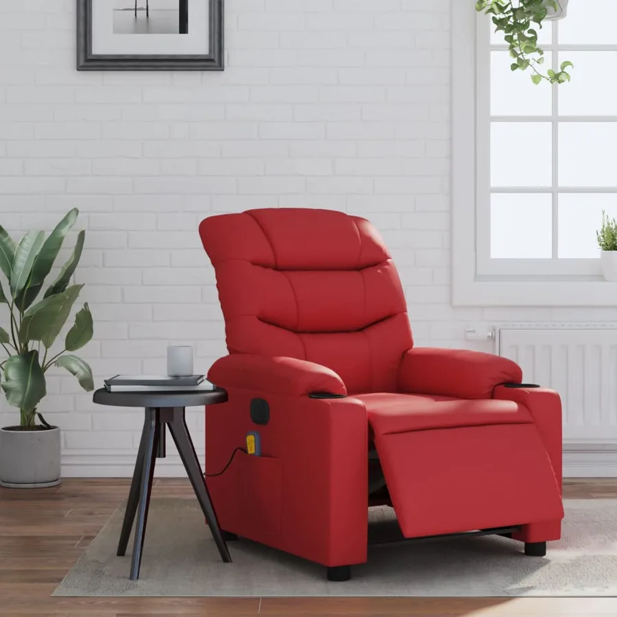 Fauteuil de massage inclinable électrique rouge similicuir - 16
