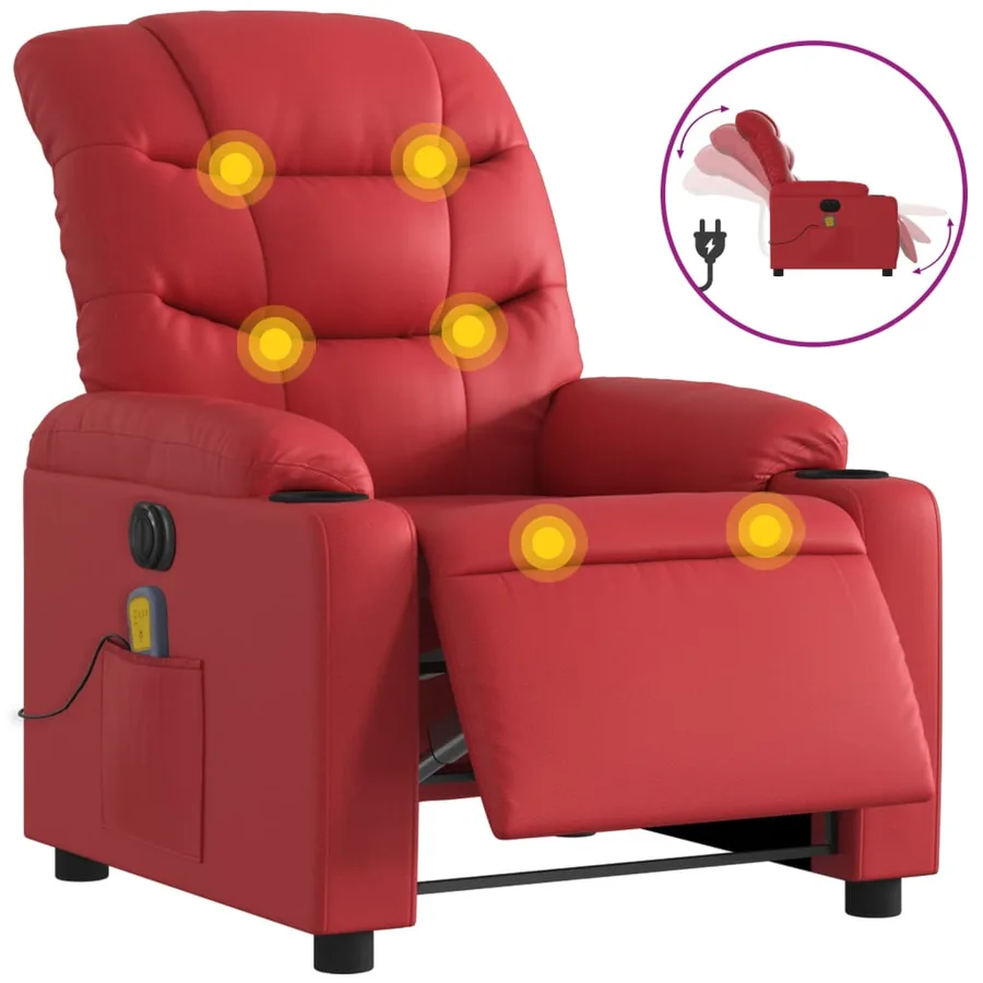 Fauteuil de massage inclinable électrique rouge similicuir - 2
