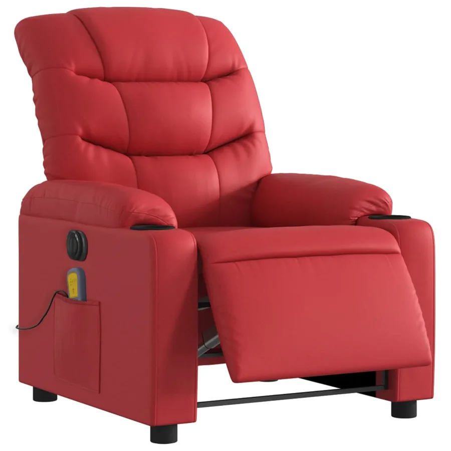 Fauteuil de massage inclinable électrique rouge similicuir - 3