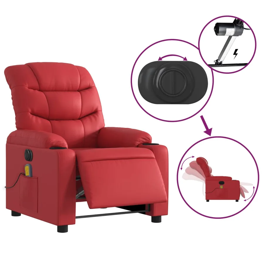 Fauteuil de massage inclinable électrique rouge similicuir - 6