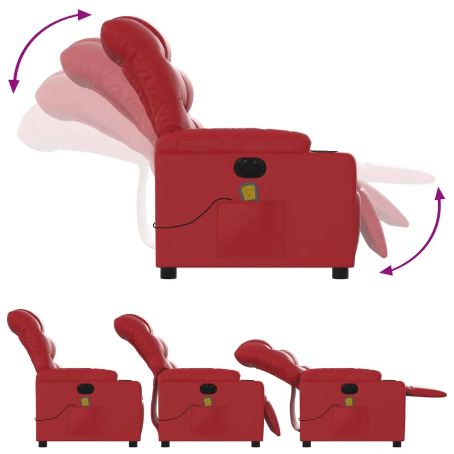 Fauteuil de massage inclinable électrique rouge similicuir - 7