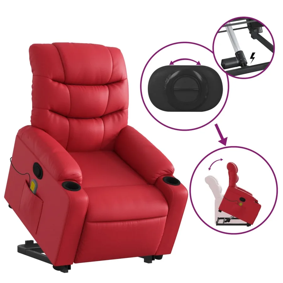 Fauteuil inclinable de massage Rouge Similicuir - 6