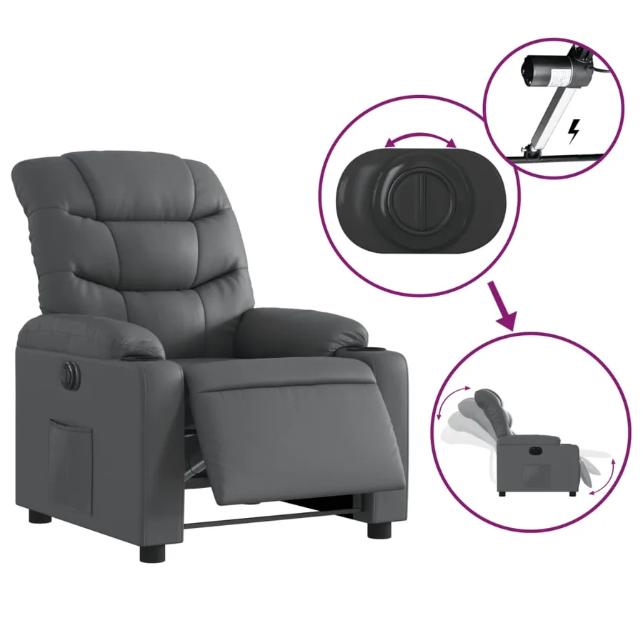 Fauteuil inclinable électrique Gris Similicuir - 6