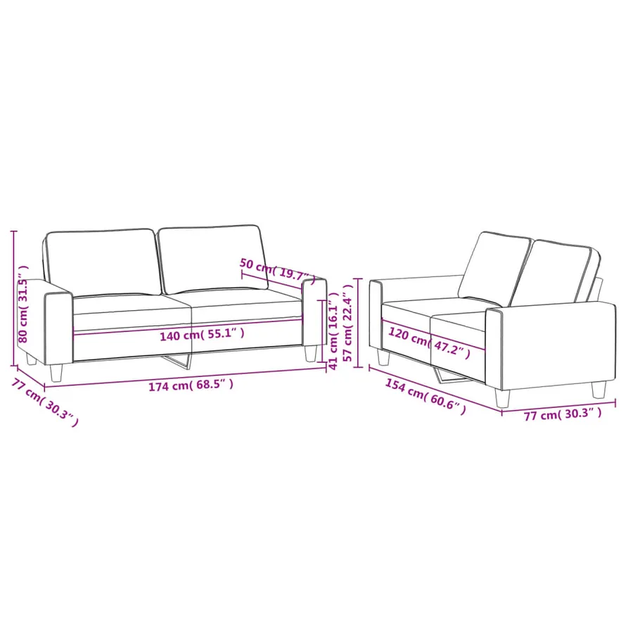 Ensemble de canapés 2 pcs gris clair tissu - 7