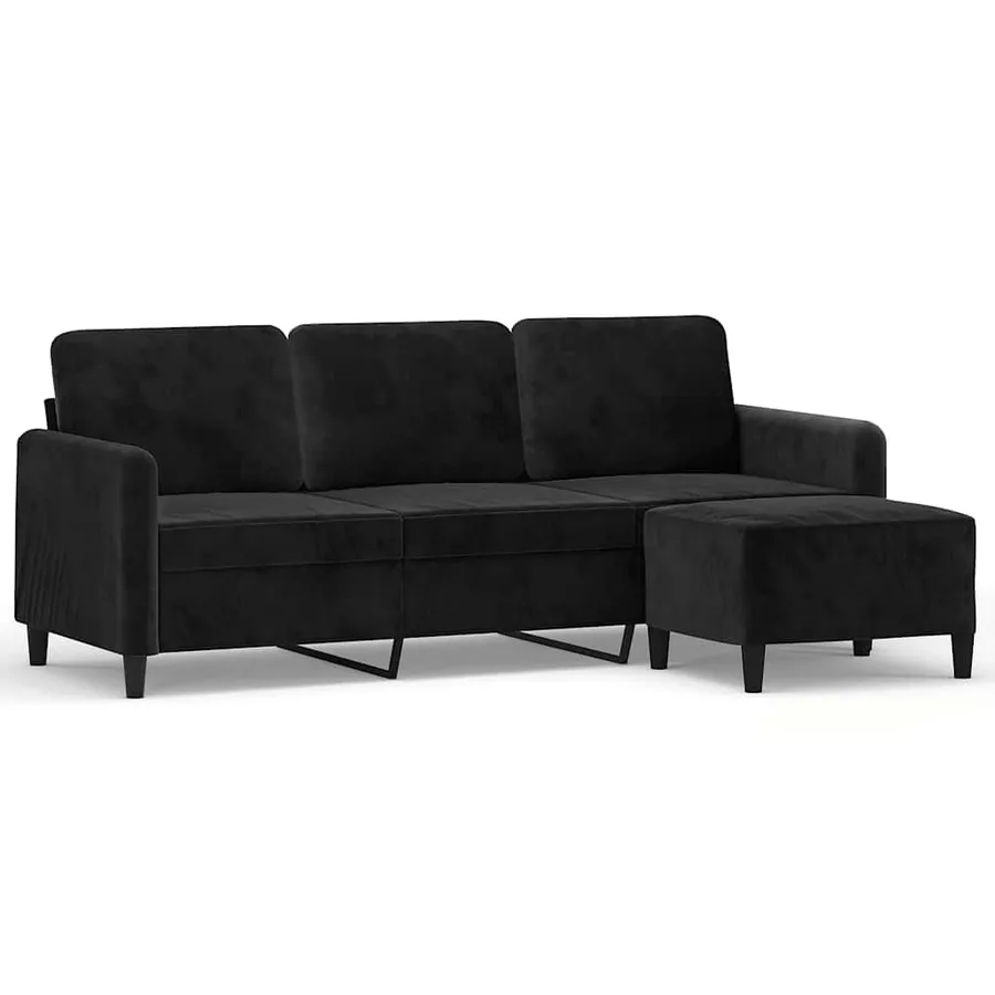 Canapé à 3 places avec repose-pieds Noir 180 cm Velours - 2