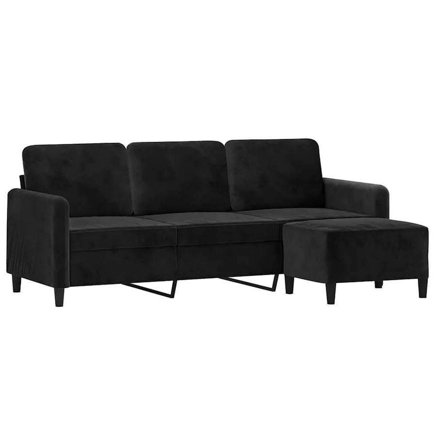 Canapé à 3 places avec repose-pieds Noir 180 cm Velours - 3